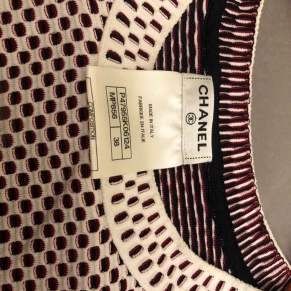 CHANEL Knit Short Sleeve Top, Medium, Size 38, Color: red, black, white - Picture 3 of 6